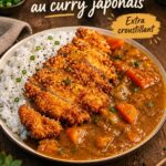 Un plat de curry katsu au porc croustillant, servi avec du riz et des légumes