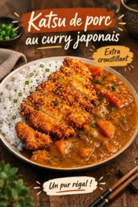 Un plat de curry katsu au porc croustillant, servi avec du riz et des légumes