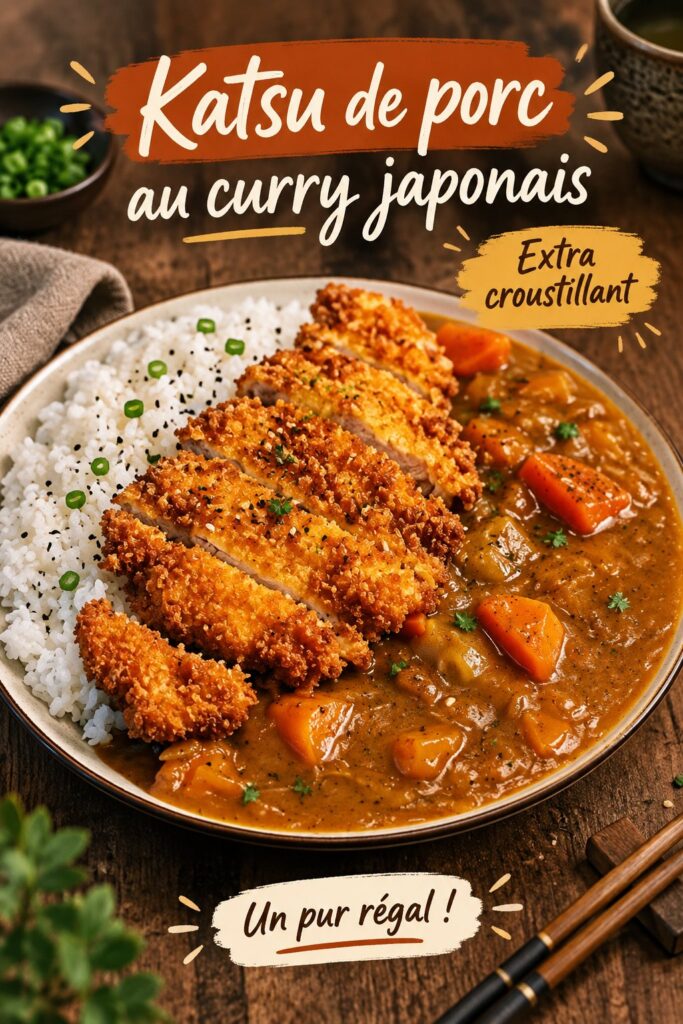 Un plat de curry katsu au porc croustillant, servi avec du riz et des légumes