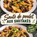 Un plat de poulet sauté aux champignons shiitake servi dans un bol, prêt à être dégusté.