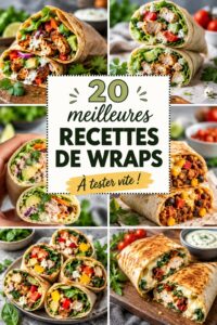 Ensemble de wraps savoureux garnis de légumes et viandes, parfaits pour un repas pratique.