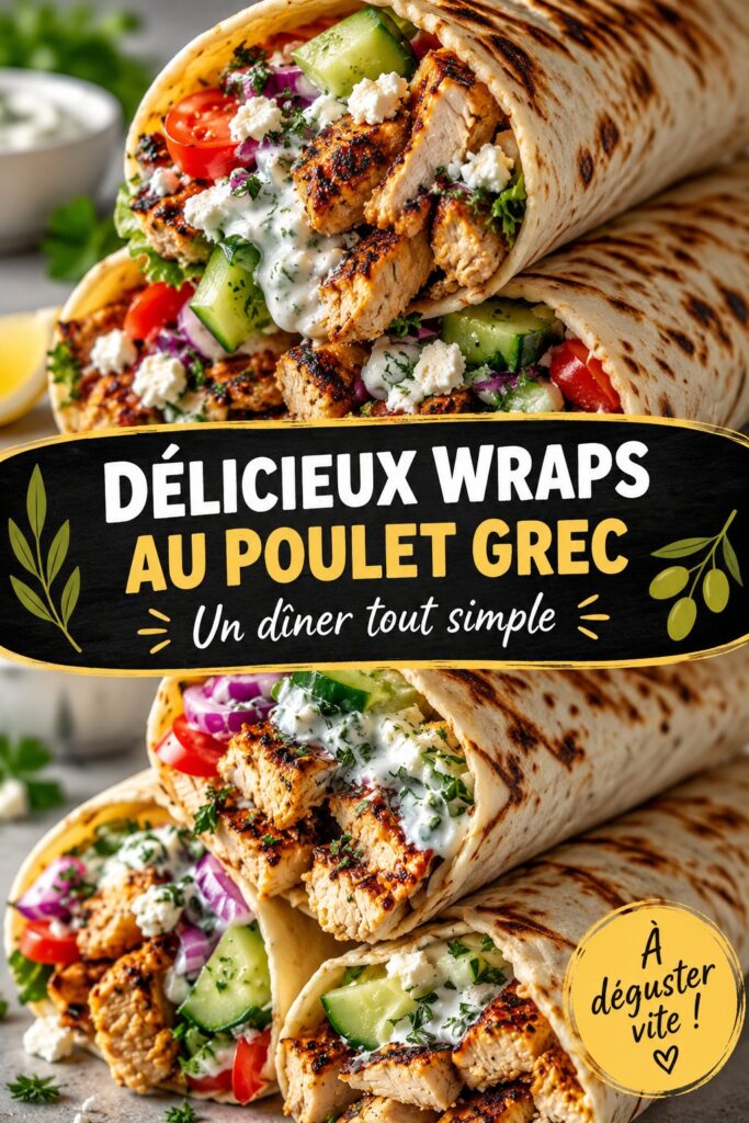 Wraps au poulet grec savoureux avec sauce tzatziki dans une assiette