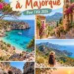 Vue d'une plage ensoleillée de Majorque avec des familles jouant dans le sable