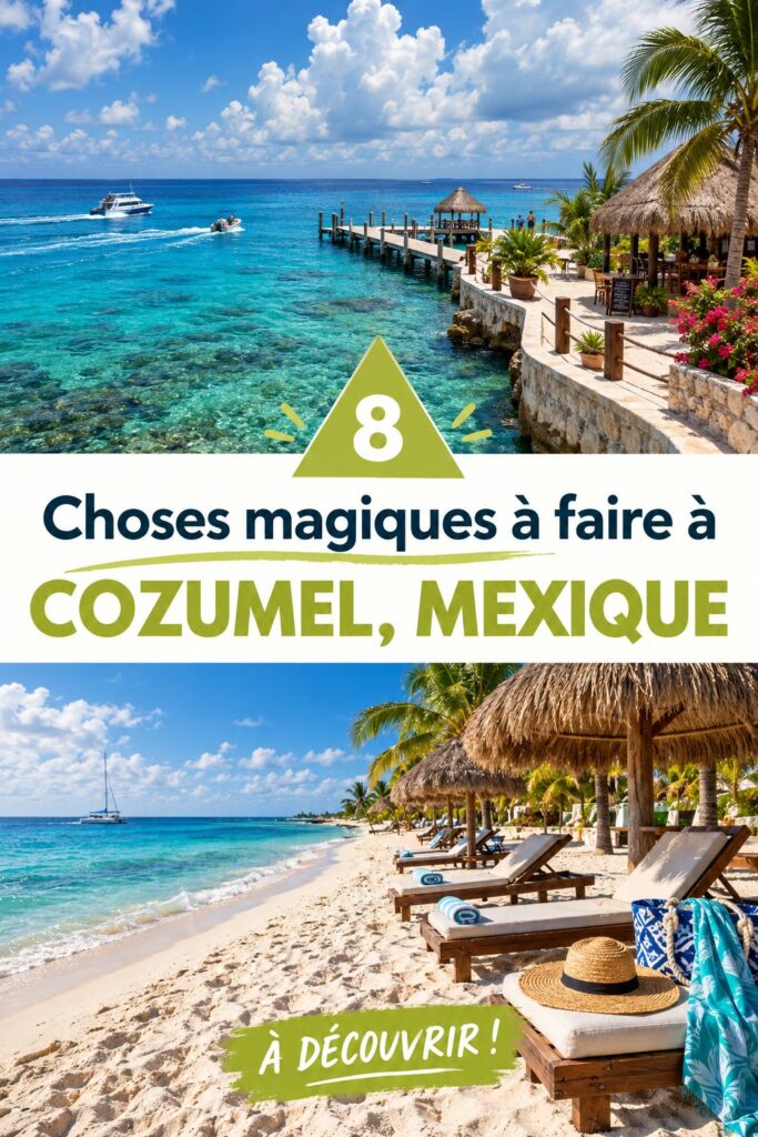 Vue panoramique des plages de Cozumel, Mexique, avec du sable blanc et une mer turquoise.