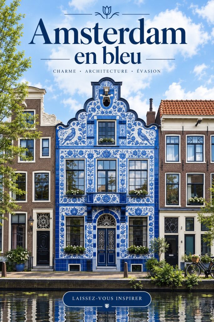 Vue des canaux d'Amsterdam aux reflets bleus, un lieu emblématique à visiter.