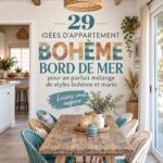 Un appartement décoré dans un style boho avec des éléments de plage, créant une atmosphère relaxante.