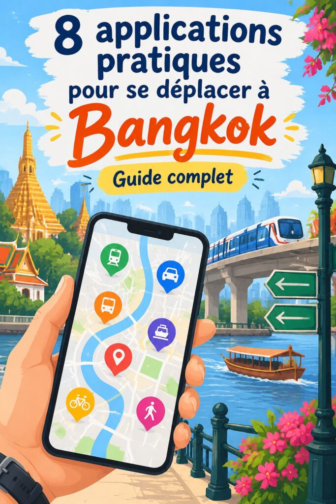Une femme consultant une application sur son smartphone à Bangkok, planifiant son itinéraire.