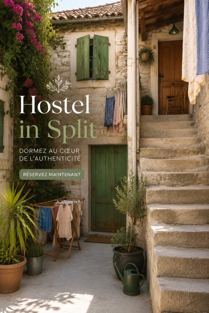 Une auberge accueillante à Split avec des visiteurs heureux se rencontrant.