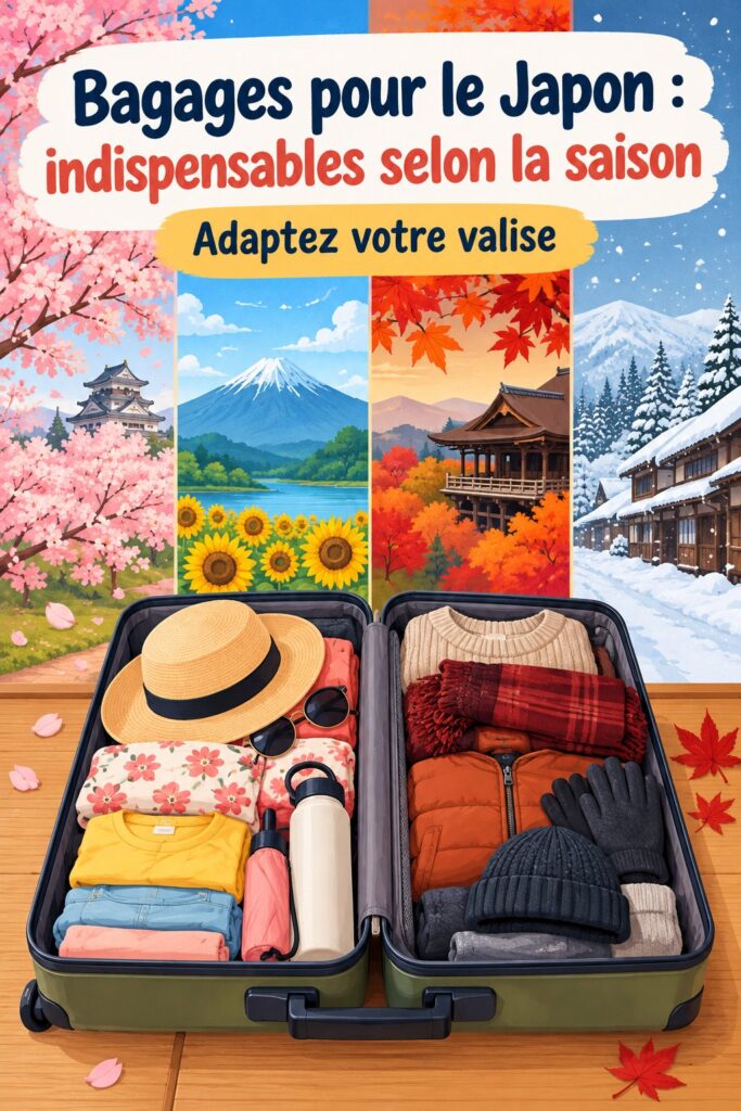 Femme préparant sa valise pour un voyage au Japon en fonction de la saison