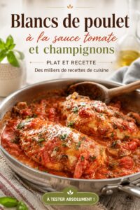 Un plat de blancs de poulet en sauce tomate et champignons, prêt à être dégusté.