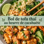 Bowl coloré de tofu et quinoa avec des légumes frais
