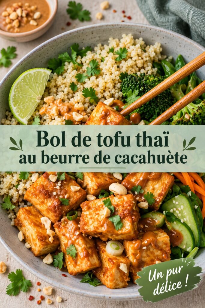 Bowl coloré de tofu et quinoa avec des légumes frais