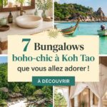 Vue sur un bungalow boho-luxe à Koh Tao avec une décoration tropicale.
