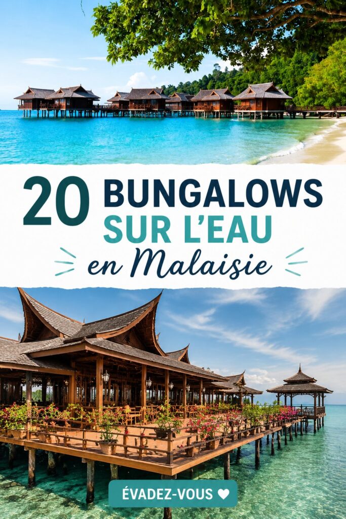 Vue d'un bungalow de luxe sur l'eau en Malaisie, entouré de la nature verdoyante