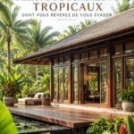 Bungalow tropical en bord de mer avec vue sur l'océan en Thaïlande.