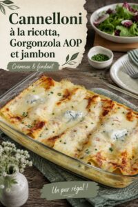 Cannelloni farcis à la ricotta et Gorgonzola, servis dans un plat traditionnel.