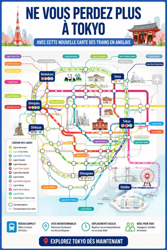 Une carte ferroviaire en anglais de Tokyo