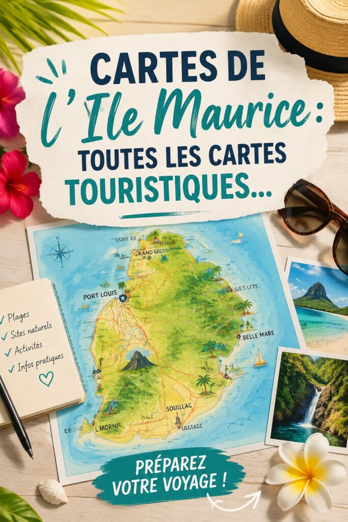 Carte détaillée de l'île Maurice, montrant les routes et les attractions touristiques