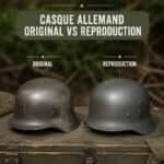 Casque allemand de la Seconde Guerre mondiale original sur un fond neutre.