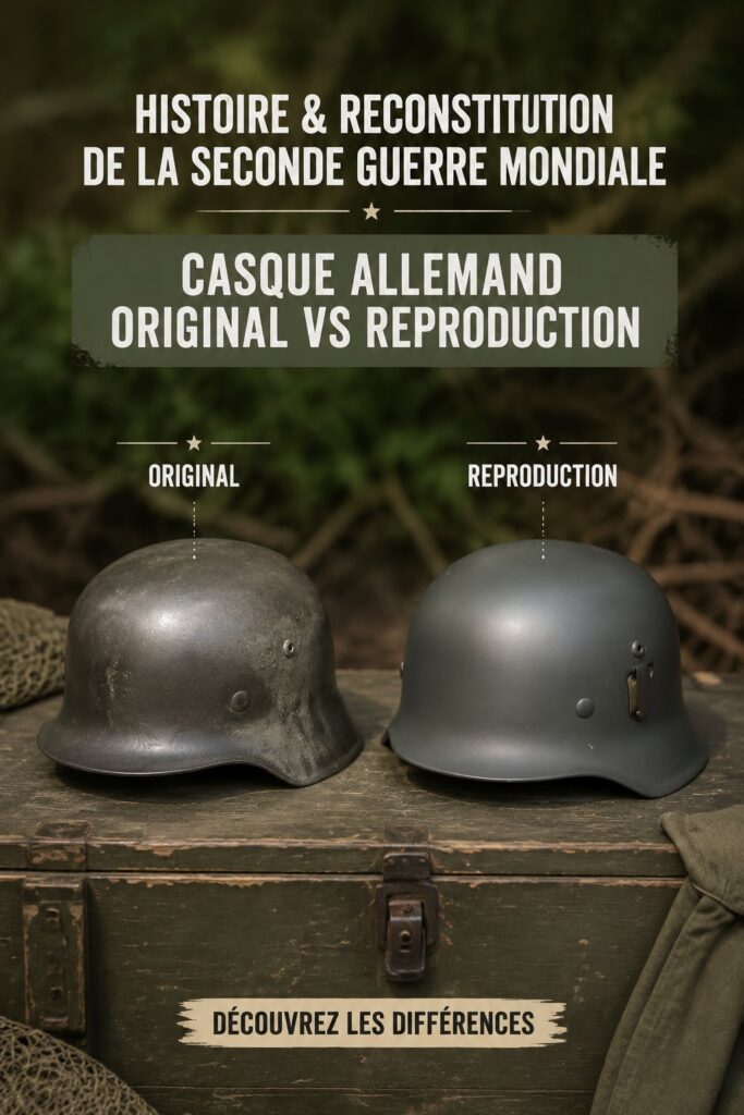 Casque allemand de la Seconde Guerre mondiale original sur un fond neutre.