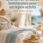 Chambre côtière lumineuse avec décoration apaisante, style boho
