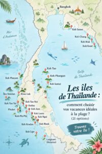 Plage de sable fin et eaux cristallines en Thaïlande, idéale pour se détendre.