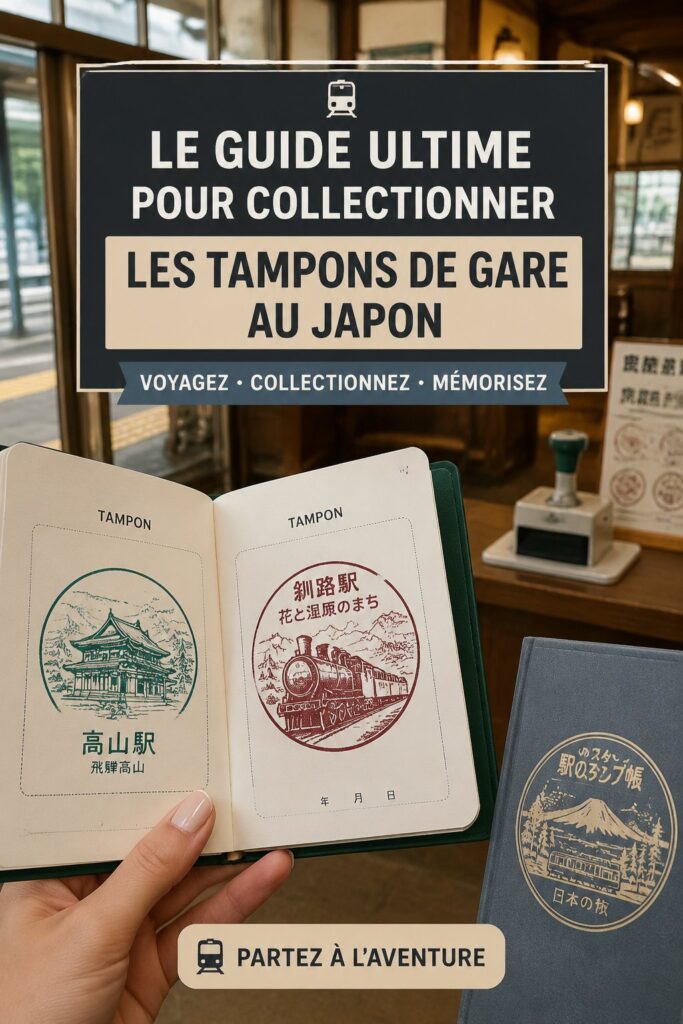Collection de tampons de trains japonais affichés sur une table