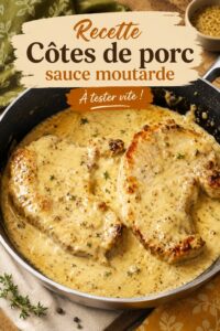Côtes de porc à la moutarde servies avec des légumes colorés.