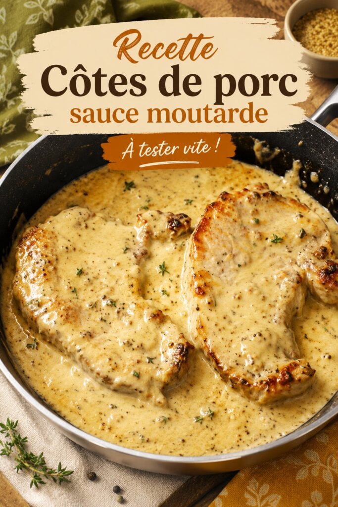 Côtes de porc à la moutarde servies avec des légumes colorés.