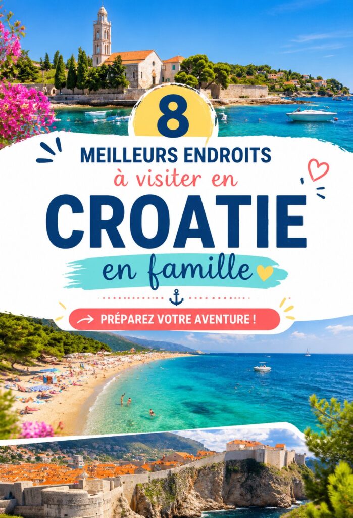 Une famille heureuse découvrant une plage en Croatie pendant leurs vacances.