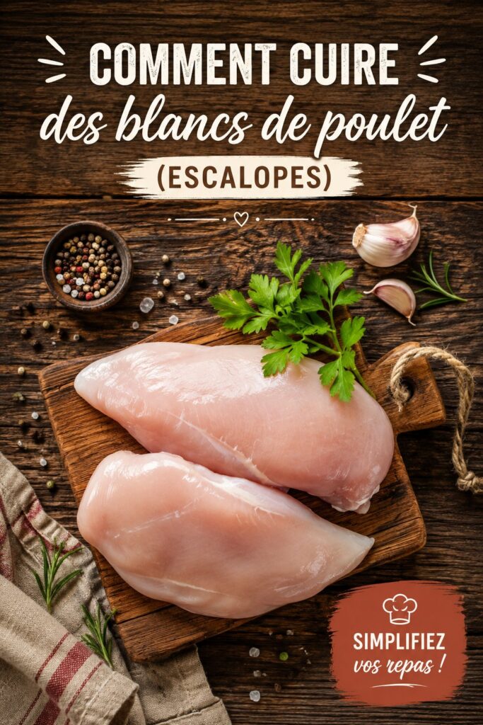 Blancs de poulet cuits à la poêle, dorés et appétissants, prêts à être dégustés.