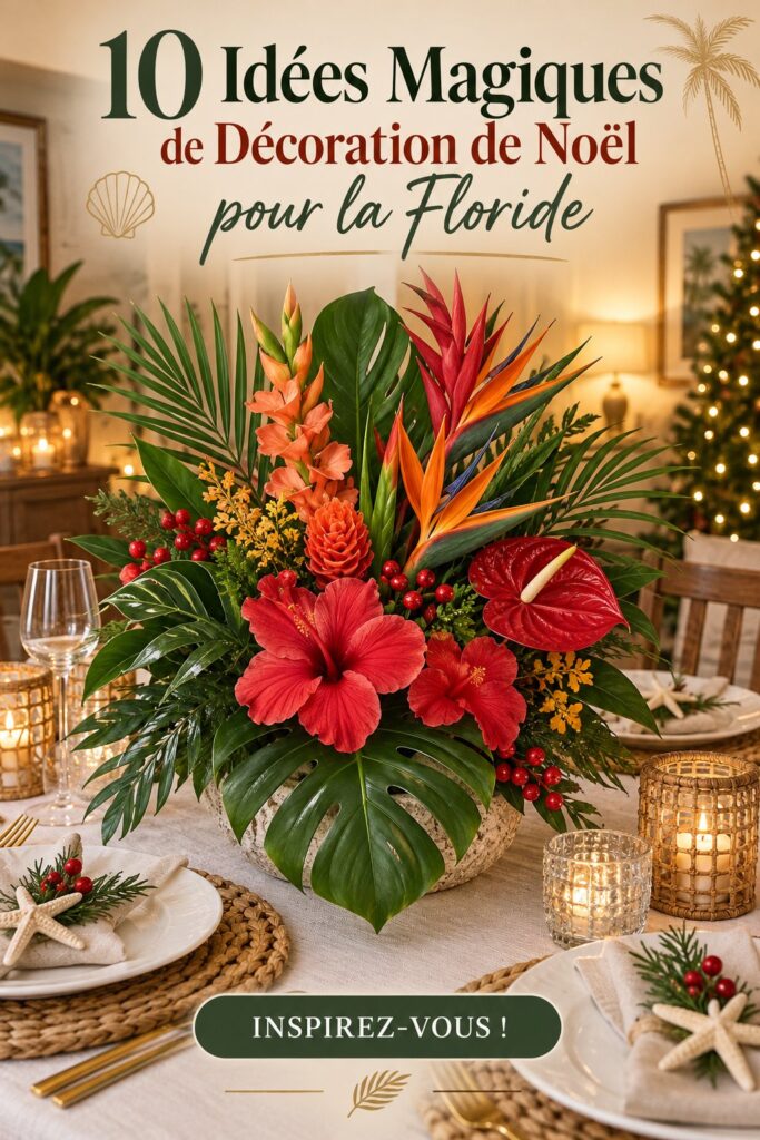 Maison décorée pour Noël avec des éléments côtiers comme des étoiles de mer et des guirlandes maritimes.