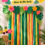 Créez un décor photo tropical pour votre fête Un décor photo tropical impressionnant avec fleurs et feuillage colorés