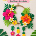 Un salon décoré avec des éléments hawaïens comme des motifs floraux et des couleurs tropicales.