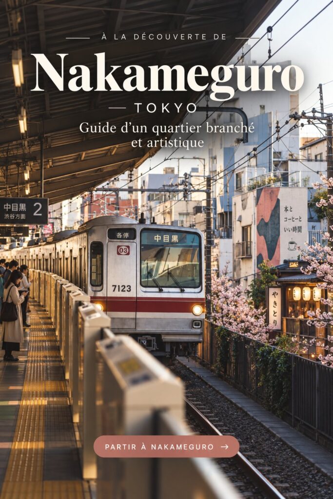 Vue du quartier artistique de Nakameguro à Tokyo, avec des boutiques et des cafés stylés.