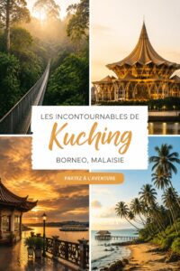 Vue panoramique de Kuching, Borneo, entre modernité et nature.
