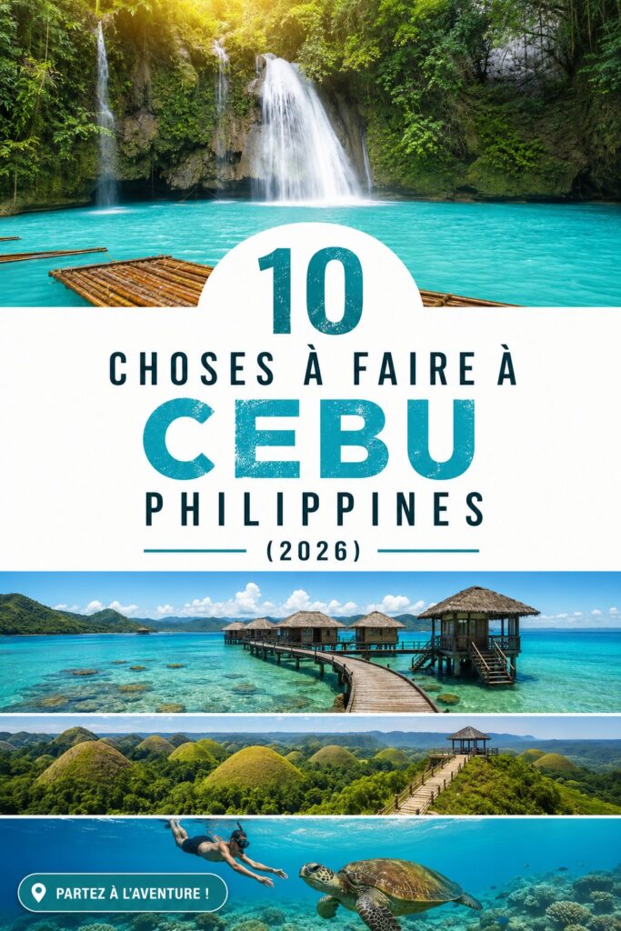 Vue d'une plage ensoleillée à Cebu avec un paysage tropical.
