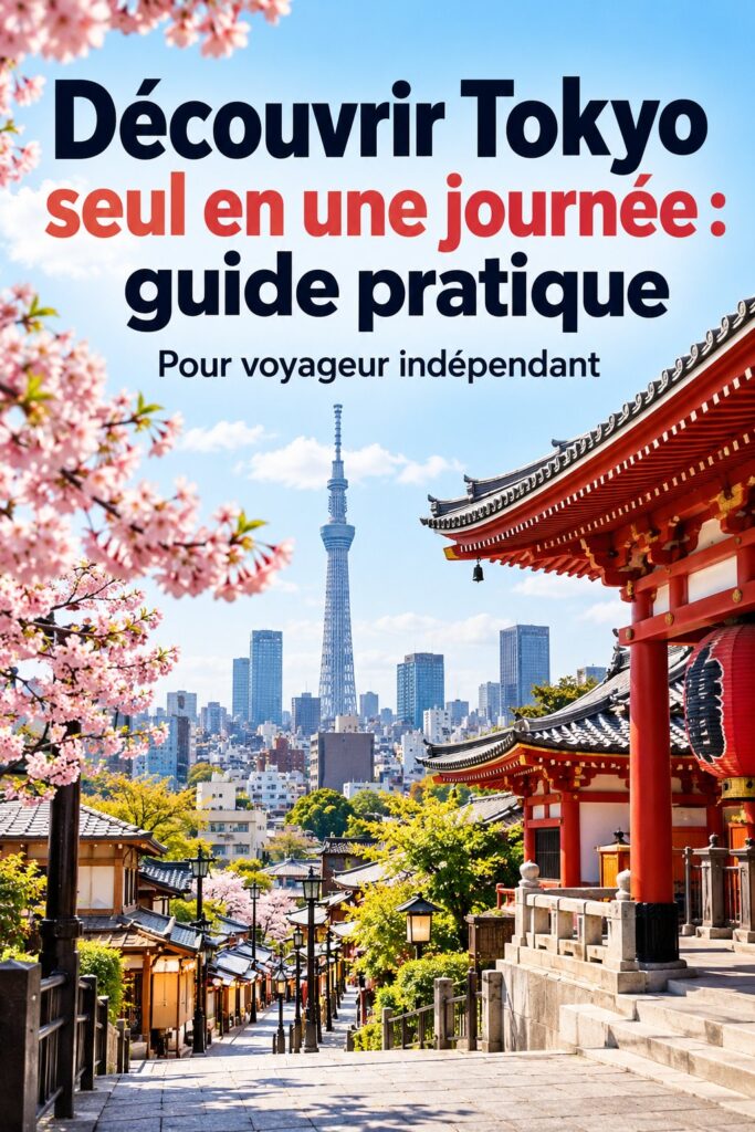 Une vue emblématique de Tokyo avec la Tour de Tokyo et des cerisiers en fleurs, idéale pour une exploration en une journée.