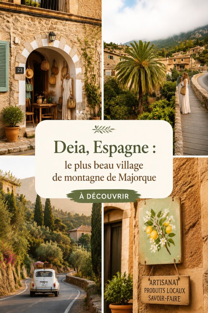 Vue panoramique du village de Deia en montagne avec des paysages naturels.