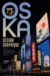Affiche colorée de design graphique inspirée par Osaka, mettant en avant l'art japonais moderne.
