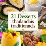 Un assortiment coloré de desserts thaïlandais traditionnels sur une belle table.