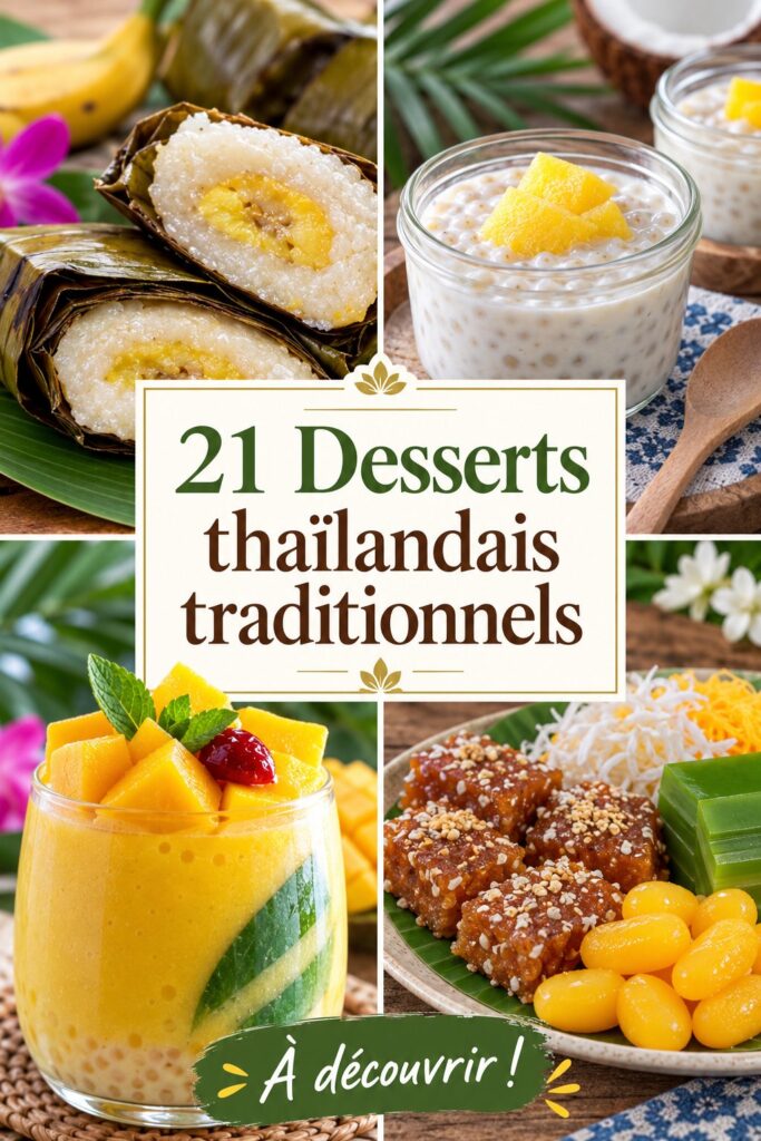 Un assortiment coloré de desserts thaïlandais traditionnels sur une belle table.