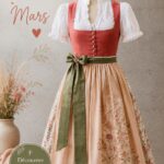 Femme portant un Dirndl coloré en plein air, illustrant la mode traditionnelle bavaroise.