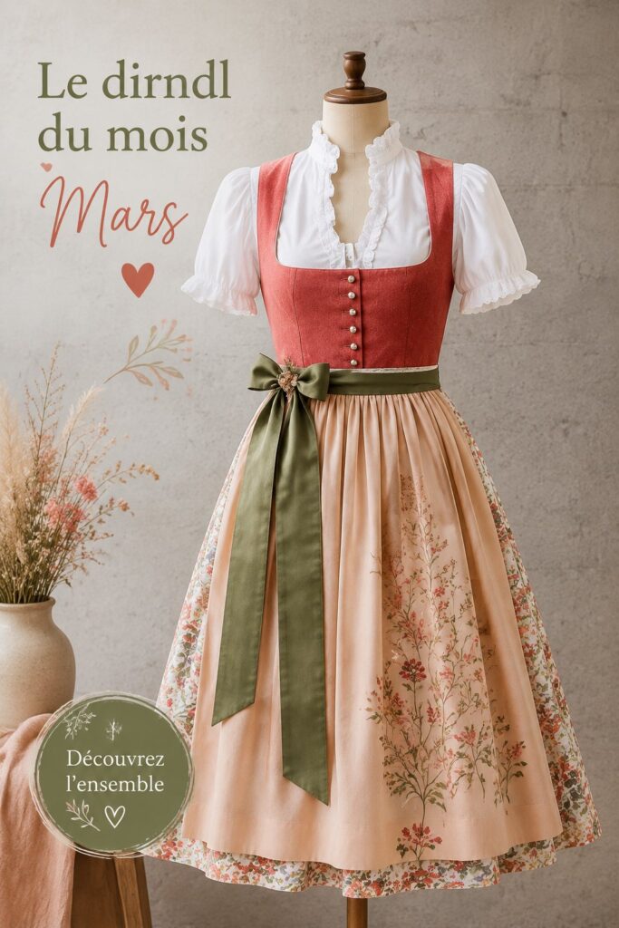 Femme portant un Dirndl coloré en plein air, illustrant la mode traditionnelle bavaroise.