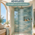 Douche côtière moderne avec des éléments naturels et des couleurs apaisantes.