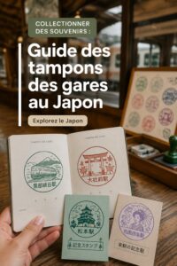 Une collection d'Eki Stamps colorés provenant des gares japonaises.