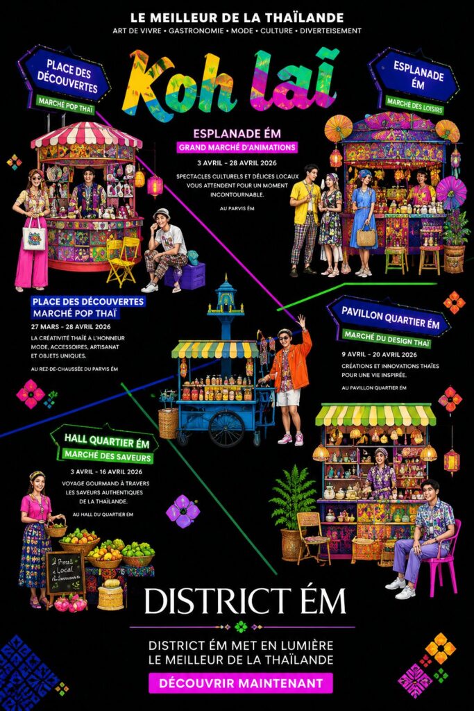 Vue du district Em à Bangkok avec des boutiques artisanales en arrière-plan