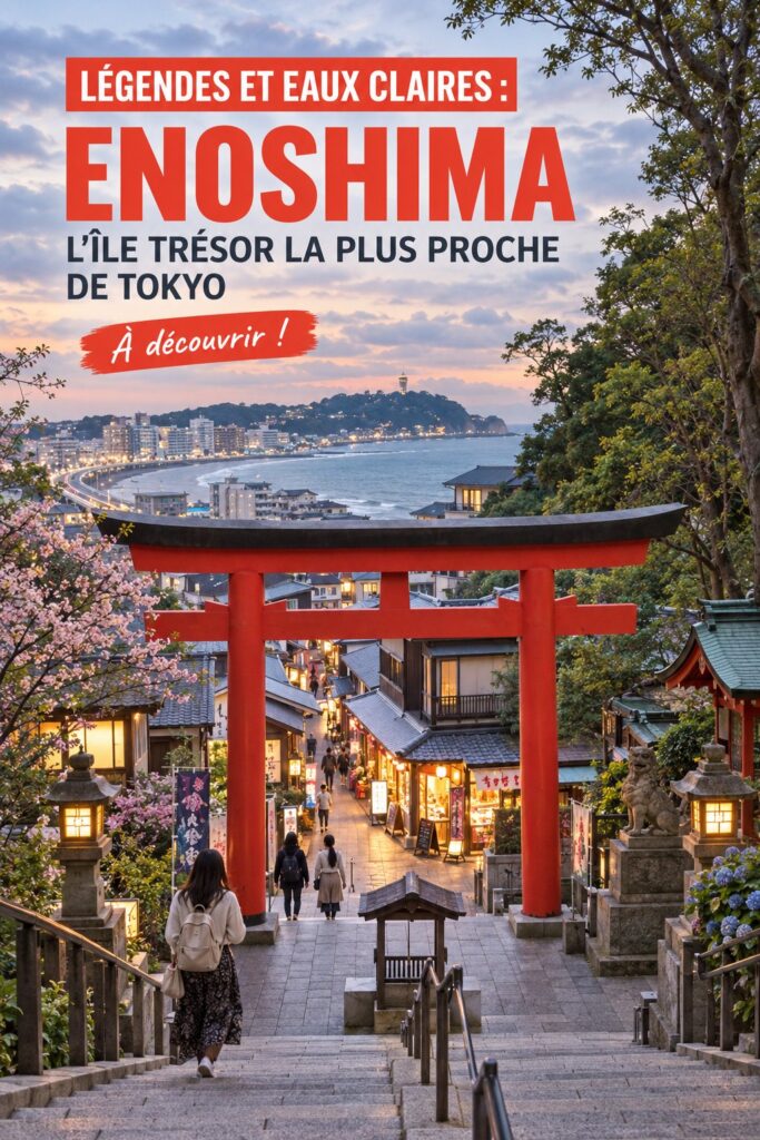 Vue panoramique d'Enoshima avec ses plages mythiques et son temple.