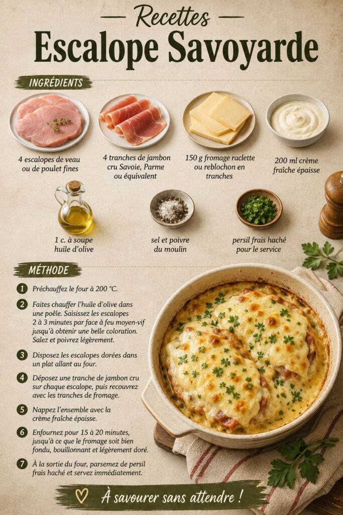 Escalope savoyarde avec fromage fondant et jambon, plat savoureux traditionnel