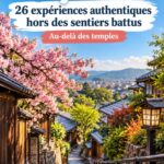 Vue de Kyoto avec des temples et des arbres en fleurs, représentant les expériences authentiques à découvrir.